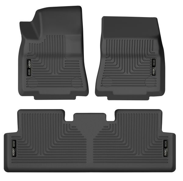 Husky Liners WeatherBeater Front and Second Row Floor Liners for Tesla Model Y 2020-2023, Black Textured Plastic