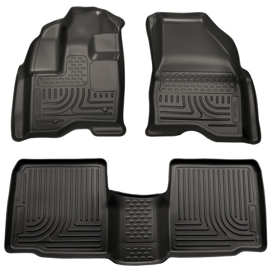 Husky Liners 98701 WeatherBeater Front and Second Row Floor Liners for Ford Midsize Cars 2010-2015, Black Textured Plastic