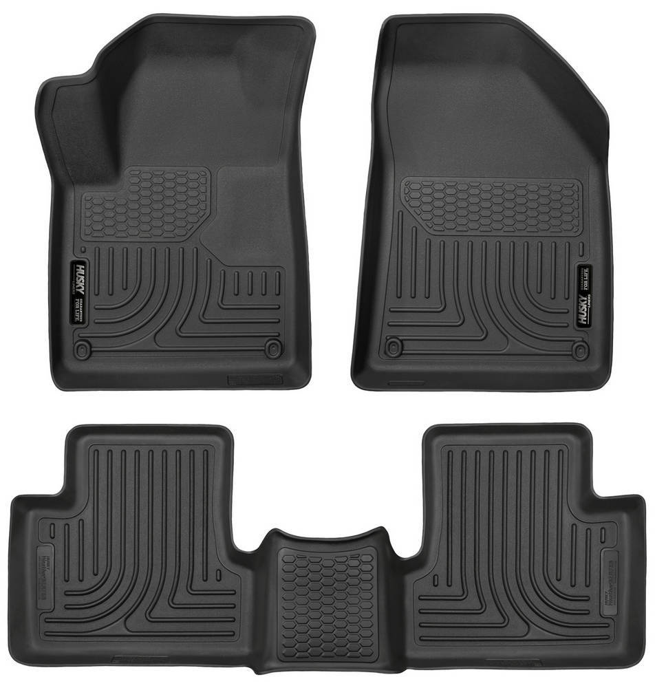 Husky Liners WeatherBeater Front and Second Row Floor Liners for Jeep Cherokee 2015-2023, Black Textured Plastic