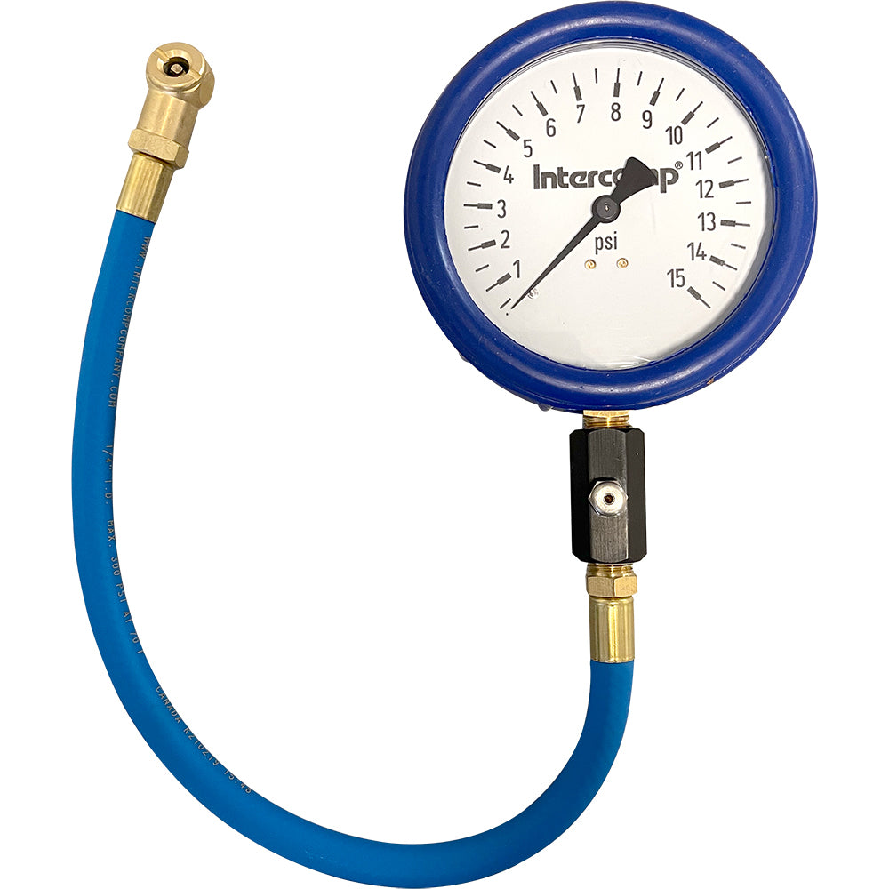 Intercomp 360058 Ultra Deluxe Glow in the Dark Tire Pressure Gauge, 0-15 psi, 4 Inch Diameter, Analog Dial with White Face and 1/2 psi Increments