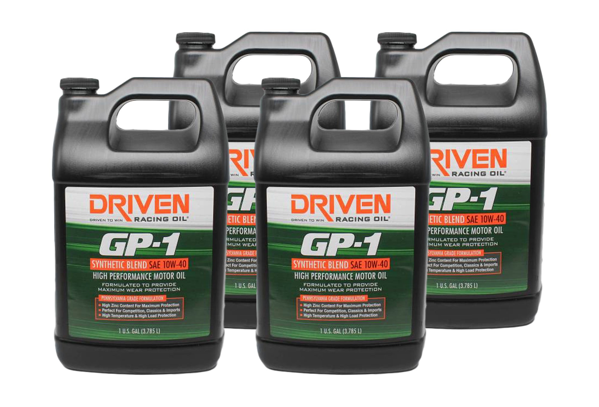 Driven Racing Oil GP-1 10W40 Semi-Synthetic Motor Oil, 1-Gallon Jug, Set of 4
