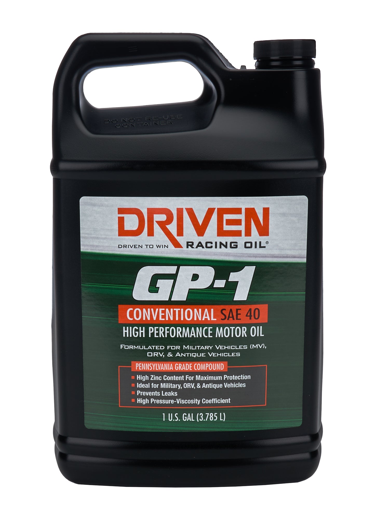 Driven Racing Oil GP-1 Conventional Motor Oil SAE 40W 1 Gallon Jug