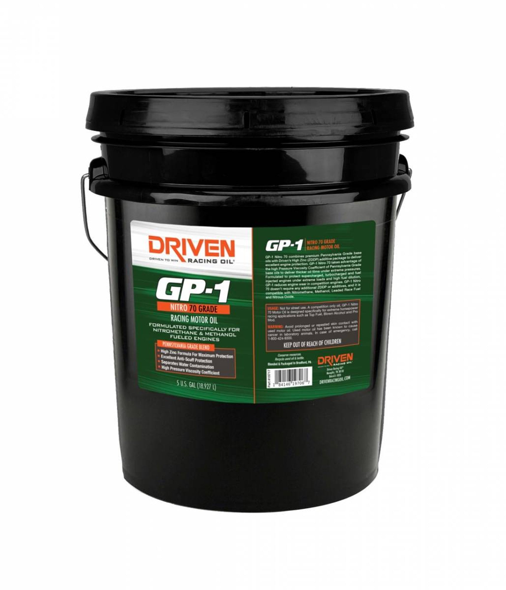Driven Racing Oil GP-1 Nitro 70 High Zinc 70W Semi-Synthetic Motor Oil 5 Gallon Pail