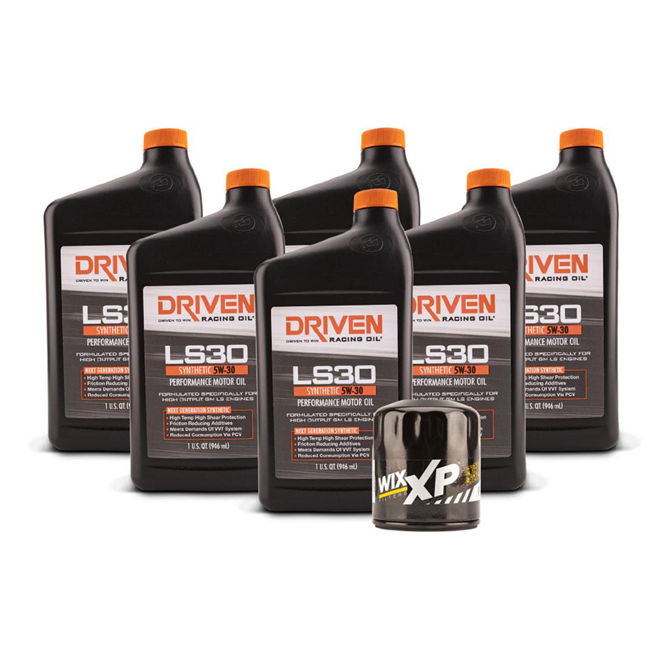 Driven Racing Oil LS30 5W30 Synthetic Motor Oil Kit for GM LS-Series Engines, 6 Quart