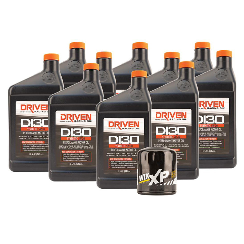 Driven Racing Oil DI30 Synthetic 5W30 Motor Oil Kit with Oil Filter for GM GenV LT-Series Engines, 10 Quarts