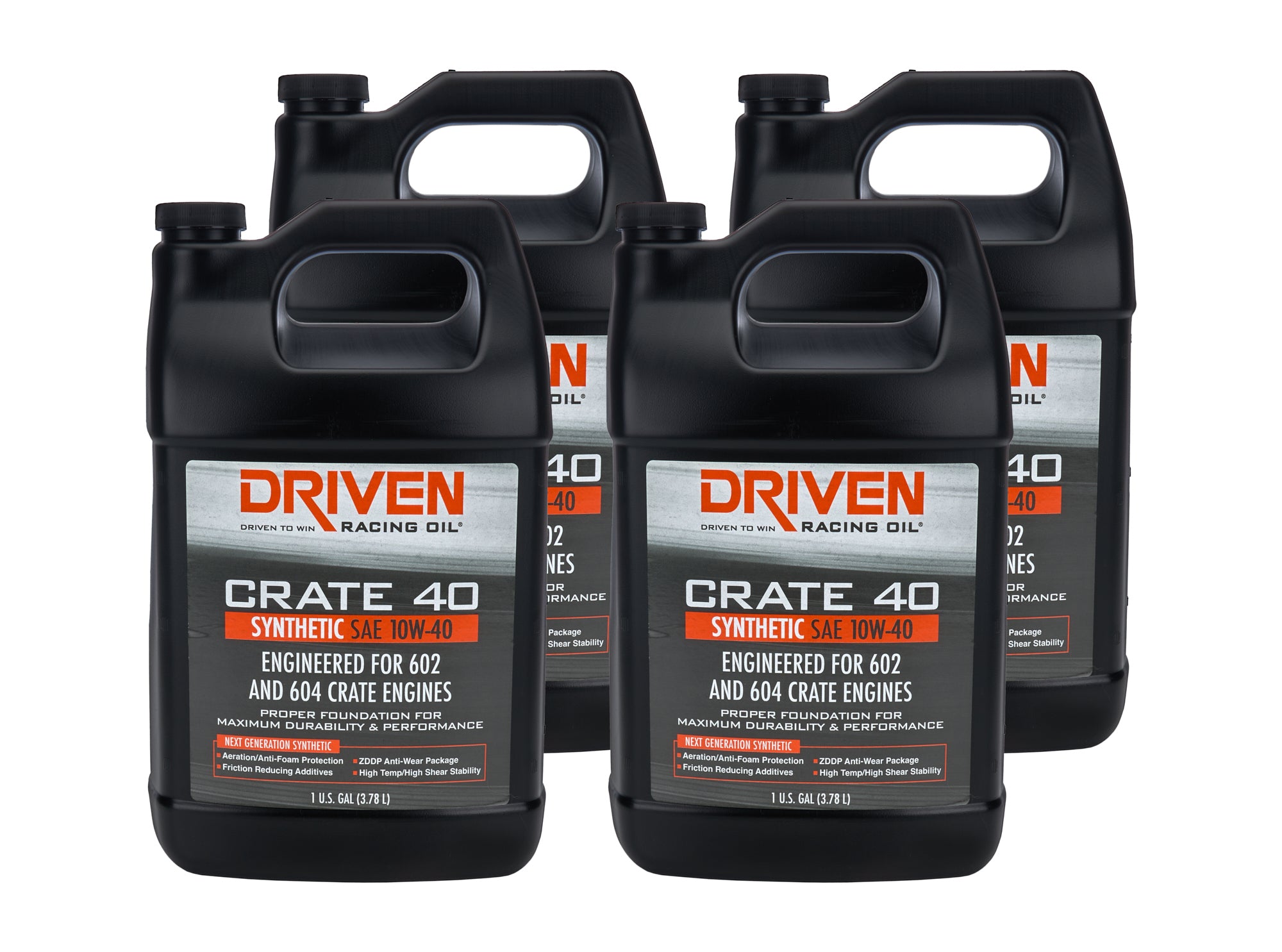 Driven Racing Oil Crate 40 10W40 Synthetic Motor Oil Set of 4 Gallon Jugs