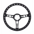 Joes Racing Products 13450 13-Inch Flat 3-Spoke Aluminum Steering Wheel with Drilled Grip and Black Anodized Finish