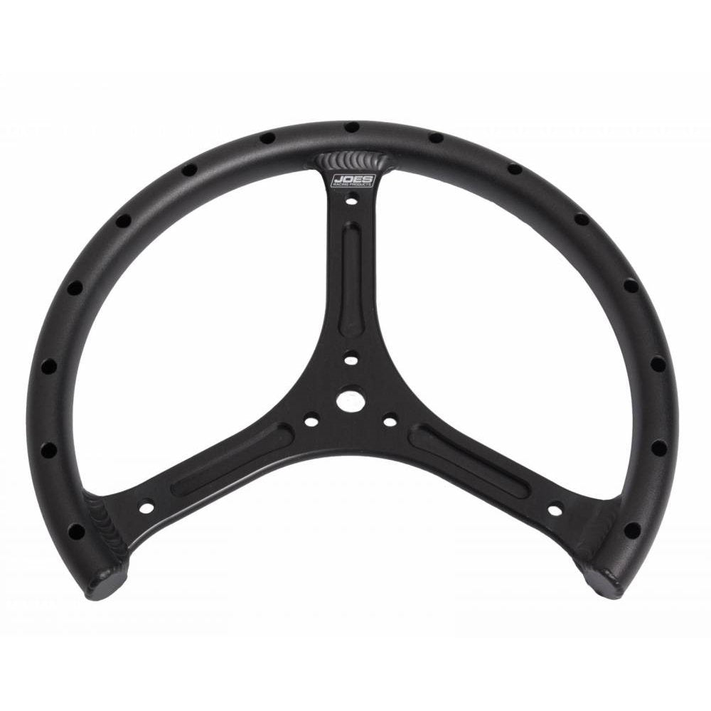 Joes Racing Products 13505-B 11-Inch Aluminum Black Steering Wheel with 3-Spoke Design and Drilled Grip
