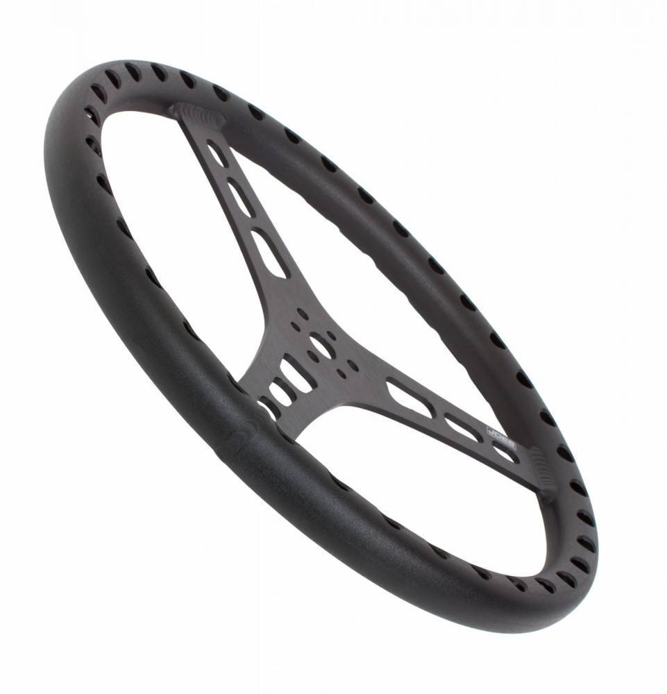 Joes Racing Products 13534-B 14 Inch Flat Aluminum Steering Wheel with Drilled Grip and Black Anodized Finish