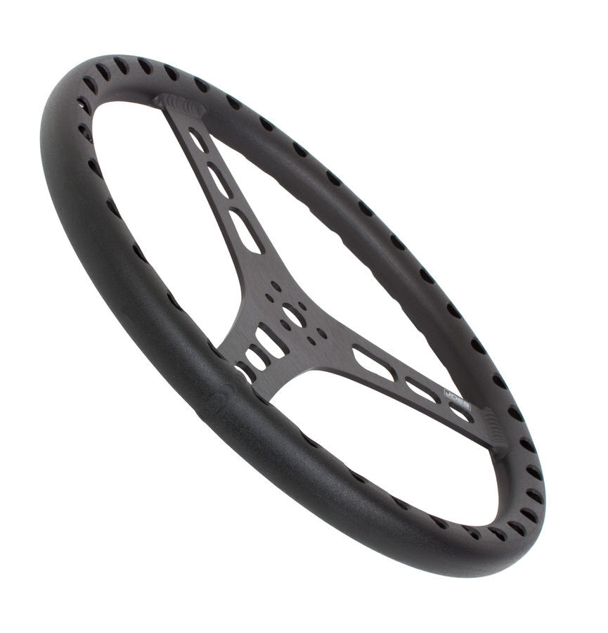 Joes Racing Products 13535-B 15-Inch Lightweight Flat Steering Wheel with Drilled Aluminum Grip in Black Anodized Finish