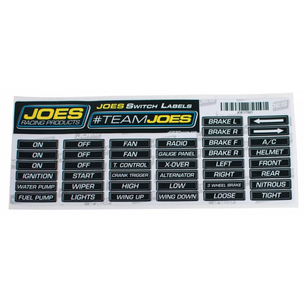 Joes Racing Products 17501 Switch Panel Label Sheet Black Face