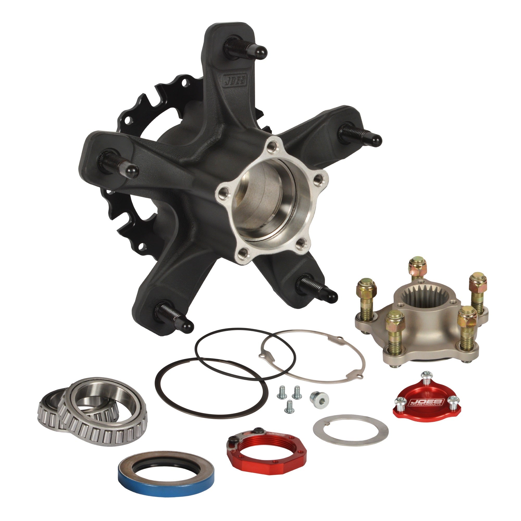 Joes Racing Products 25337-B-R Rear Wide 5 Aluminum Wheel Hub Kit with Bearings, Dust Cap, Hardware, and Wheel Studs in Black Anodized Finish