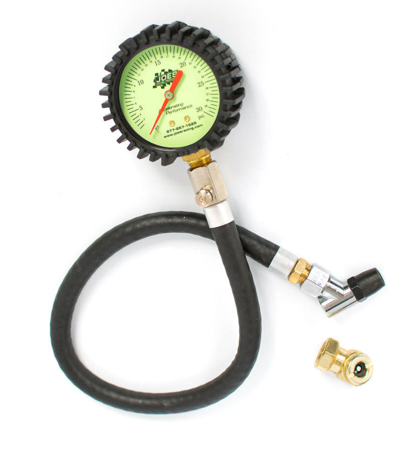 Joes Racing Products 32306 Tire Pressure Gauge with Glow in Dark Dial, 0-30 PSI, Analog, 2.5 Inch Diameter, White Face