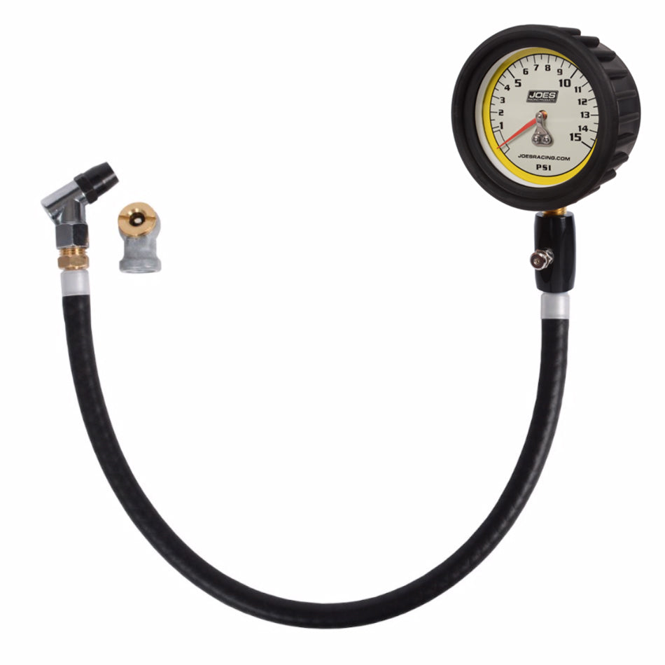 Joes Racing Products Pro Tire Pressure Gauge 0-15 PSI with Glow-in-the-Dark Face and Pressure Hold Valve
