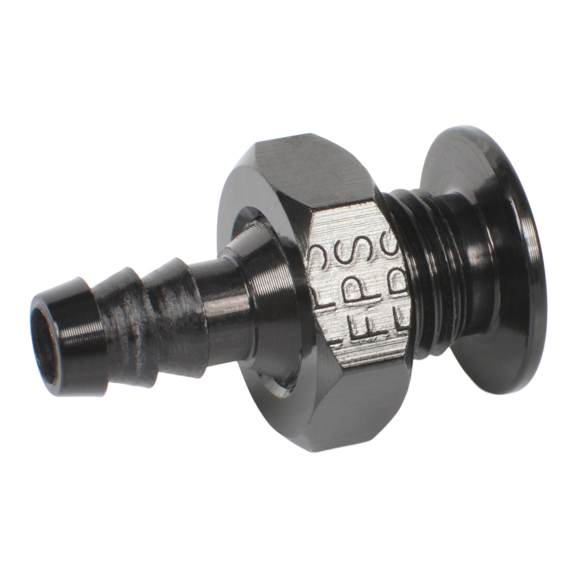 Joes Racing Products 34376 Radiator Overflow Fitting with 1/4 Inch Barb, Aluminum, Black Anodized Finish