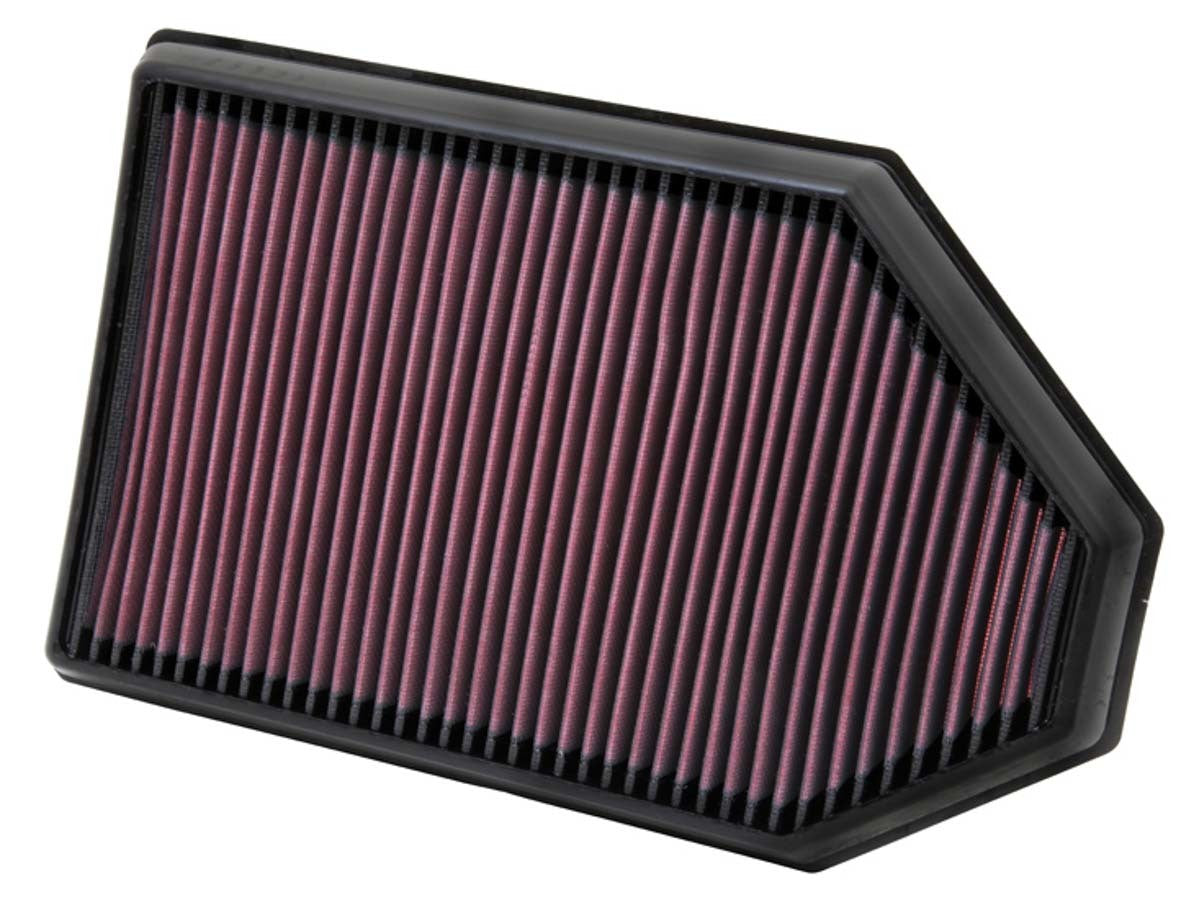 K&N Engineering 33-2460 Air Filter Element for Dodge, Chrysler, Lancia 3.6L, 5.7L, 6.4L - Reusable Cotton Panel, 14.44 x 9.13 inches, Red Finish