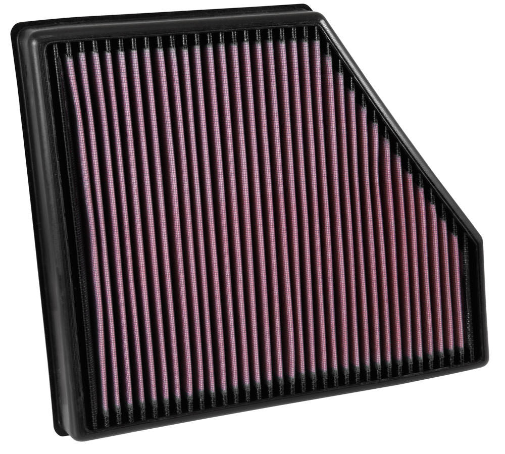 K&N Engineering 33-5047 Air Filter Element for Chevy Camaro 2016-2024, Panel, 11.875 x 10.25 Inches, Reusable Cotton, Red Finish