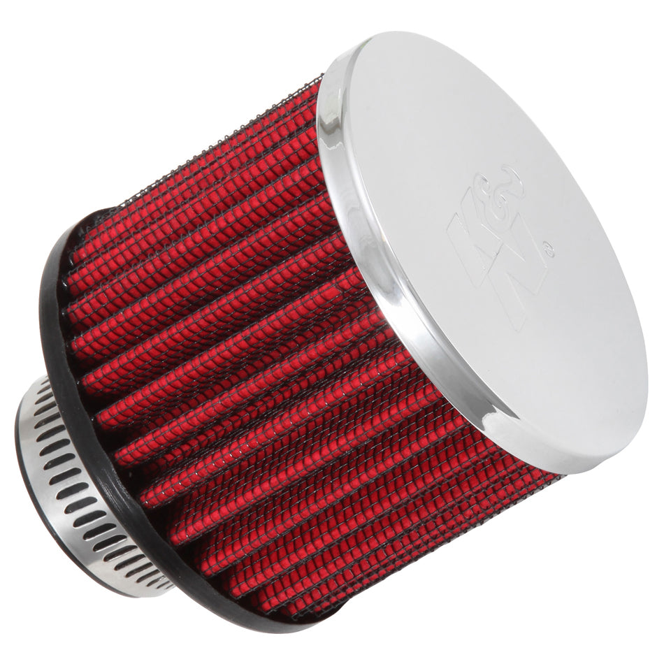 K&N Engineering 62-1390 Crankcase Vent Filter Clamp-On Round 1-1/4 Inch OD Tube Black and Chrome
