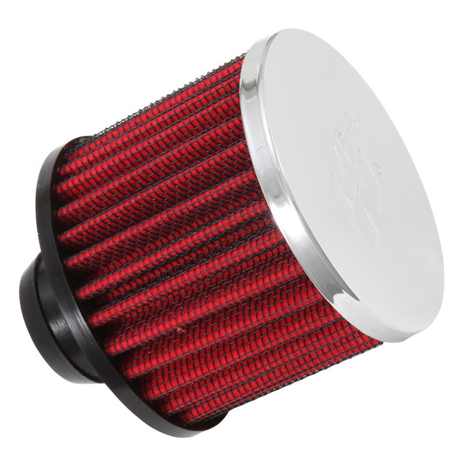 K and N Engineering 62-1490 Crankcase Vent Filter, Reusable Steel, Chrome Finish, 1-1/4 Inch Hole