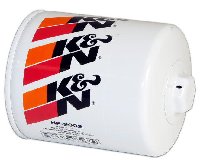K & N Engineering HP-2002 Performance Oil Filter for GM Vehicles, Canister, Screw-On, 4.69 Inches Tall, 13/16-16 Thread, Steel with White Paint Finish