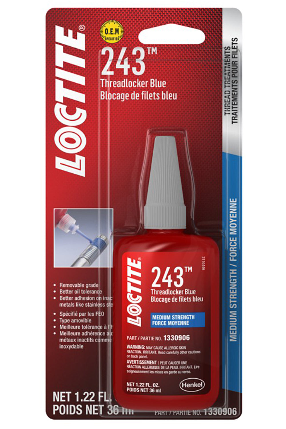 Loctite Threadlocker 243 Blue 36ml - Medium Strength Adhesive for Metal Fasteners