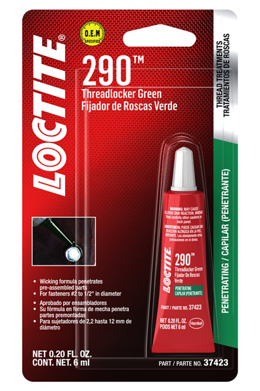 Loctite Threadlocker 290 Wicking Green 6 ml (0.2 oz) for Metal Fastening and Vibration Resistance