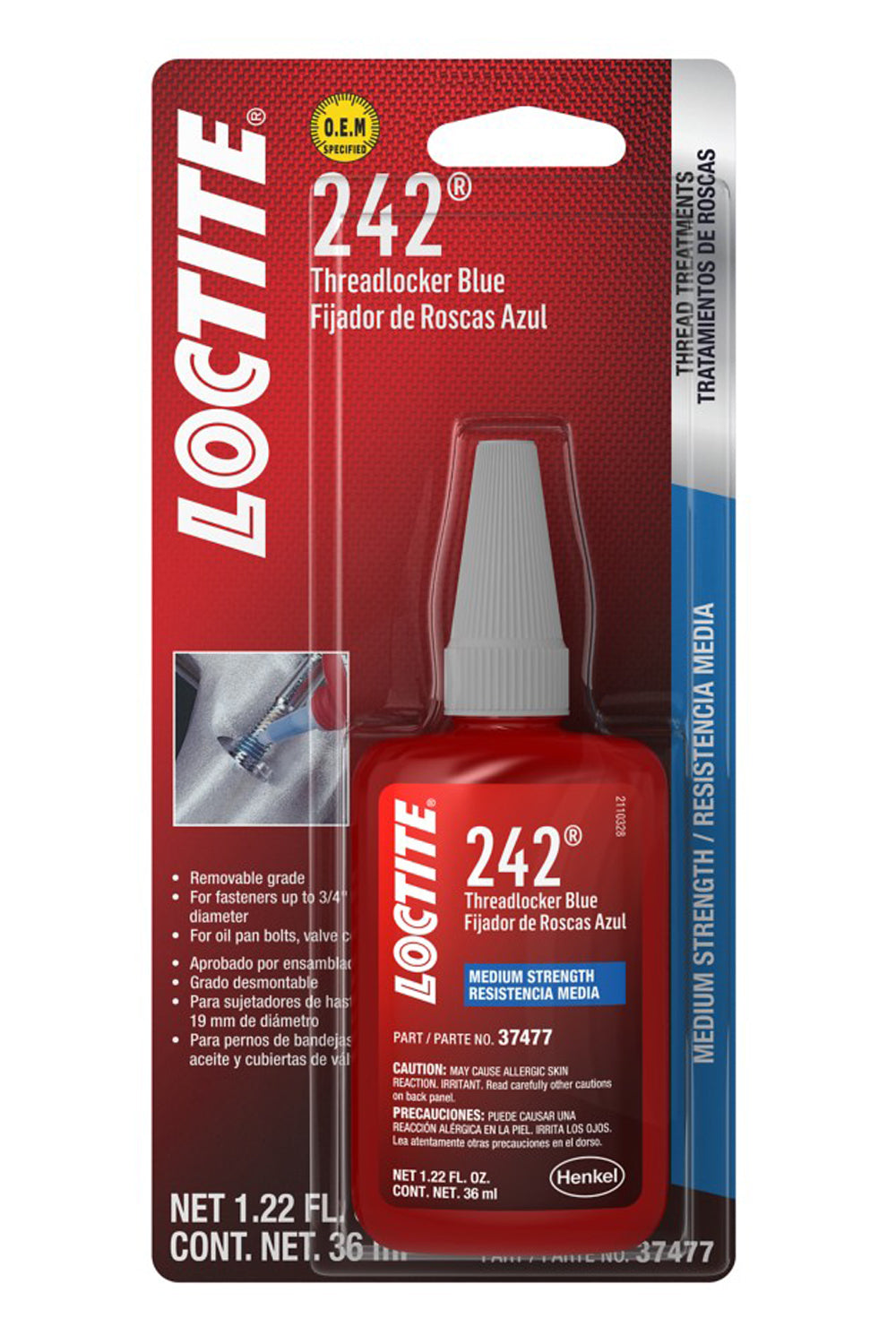 Loctite Threadlocker 242 Blue 36ml (1.22oz) for Metal Fastening and Vibration Resistance