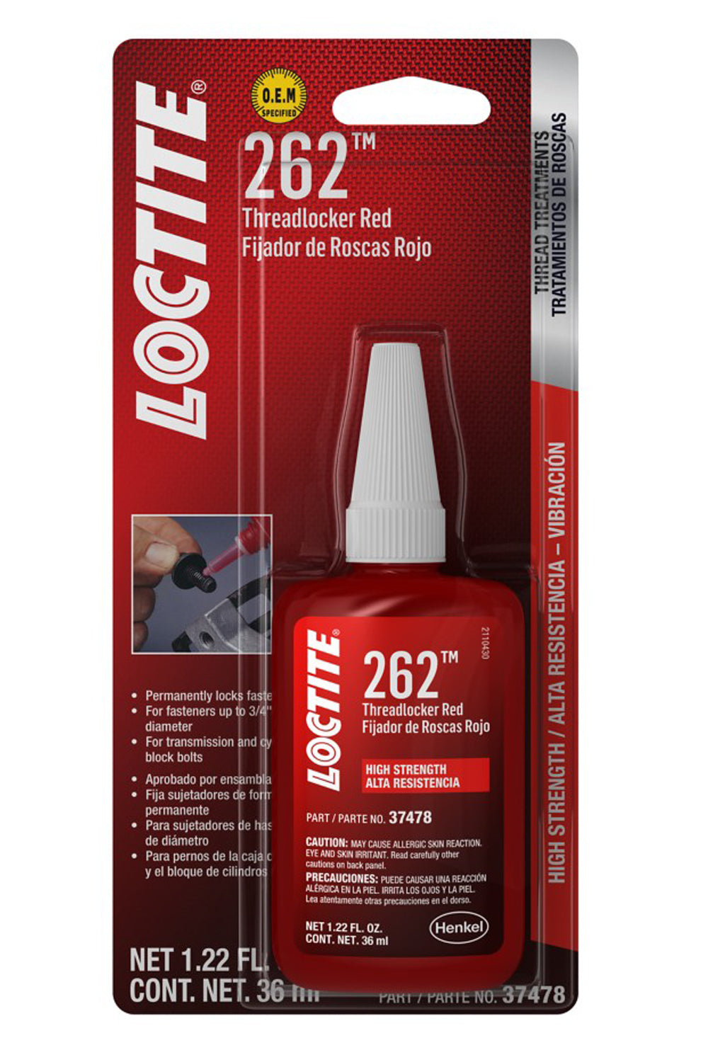Loctite Threadlocker 262 Red 36ml (1.22oz) - High Strength Thread Sealant