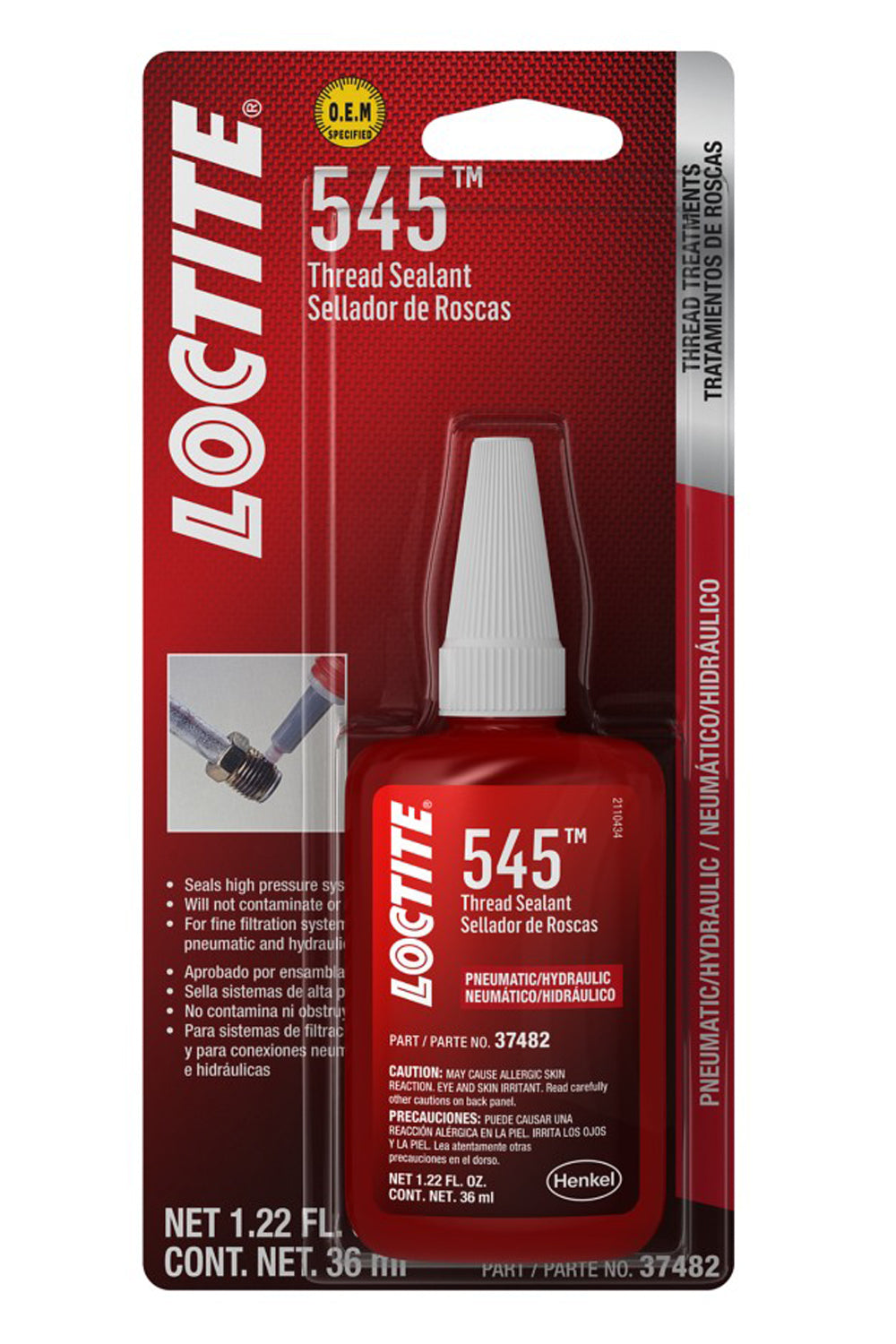 Loctite Thread Sealant 545, 36 ml Bottle for Pneumatic and Hydraulic Applications