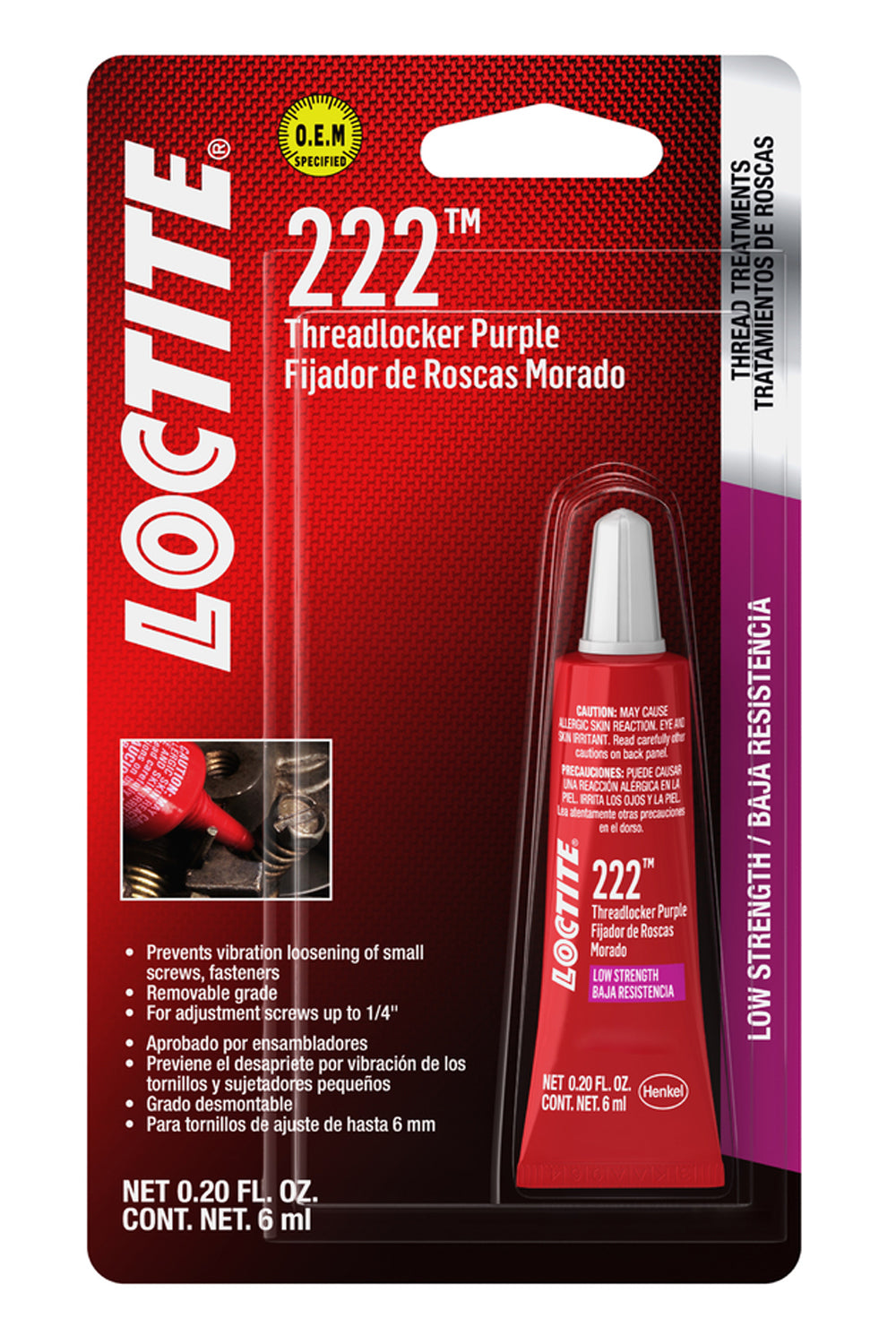 LOCTITE 555339 Threadlocker 222 Low Strength Purple, 6 ml Tube