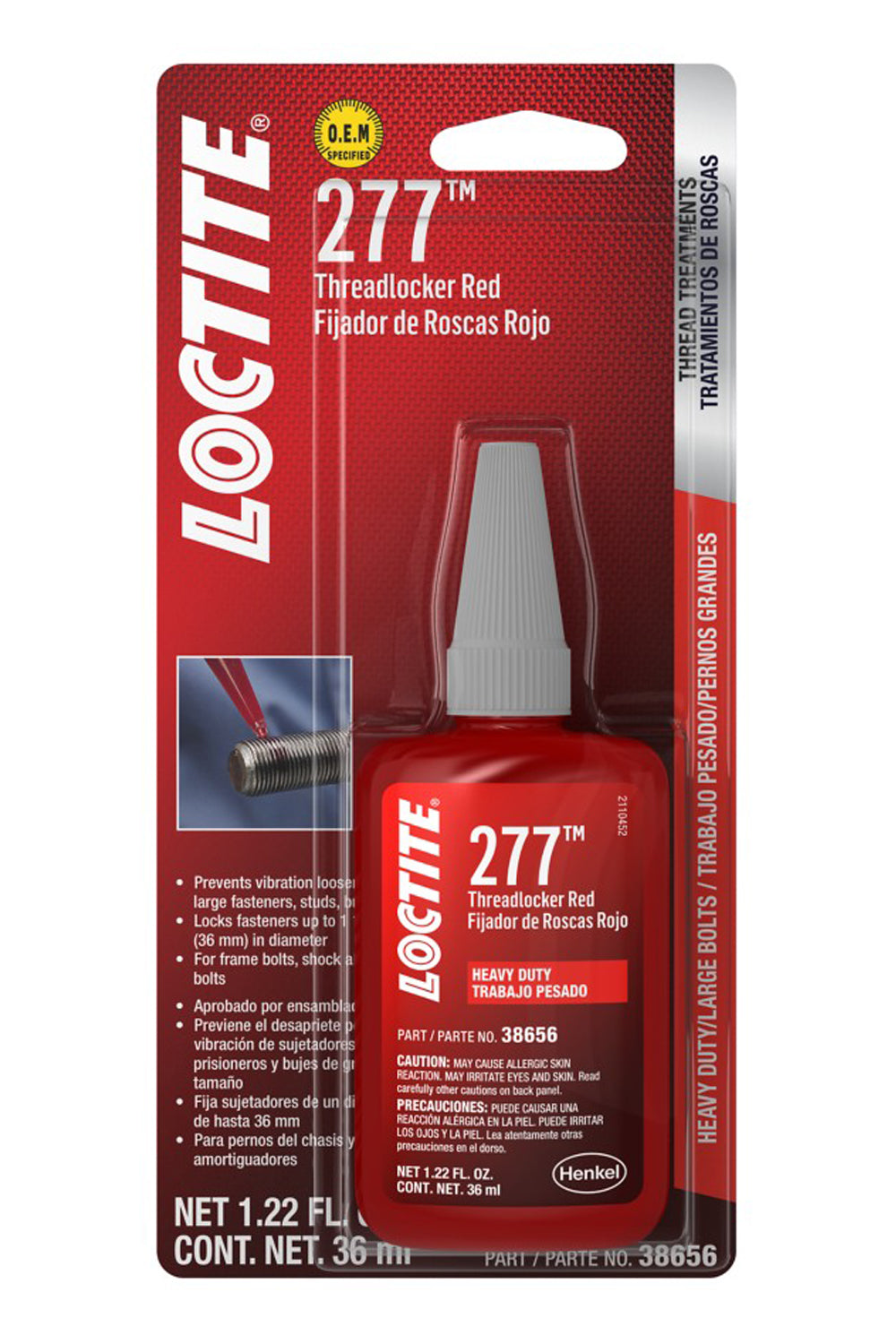 Loctite Threadlocker 277 HD Red, 36 ml (1.22 oz) Bottle for Heavy-Duty Bolts