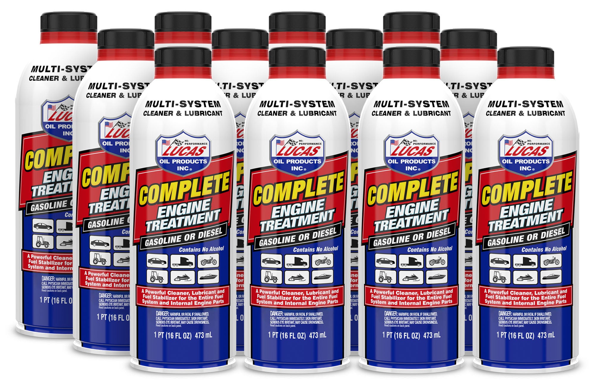 Lucas Oil 10016 Complete Engine Treatment System Cleaner and Corrosion Inhibitor, 16 oz Bottles, Set of 12