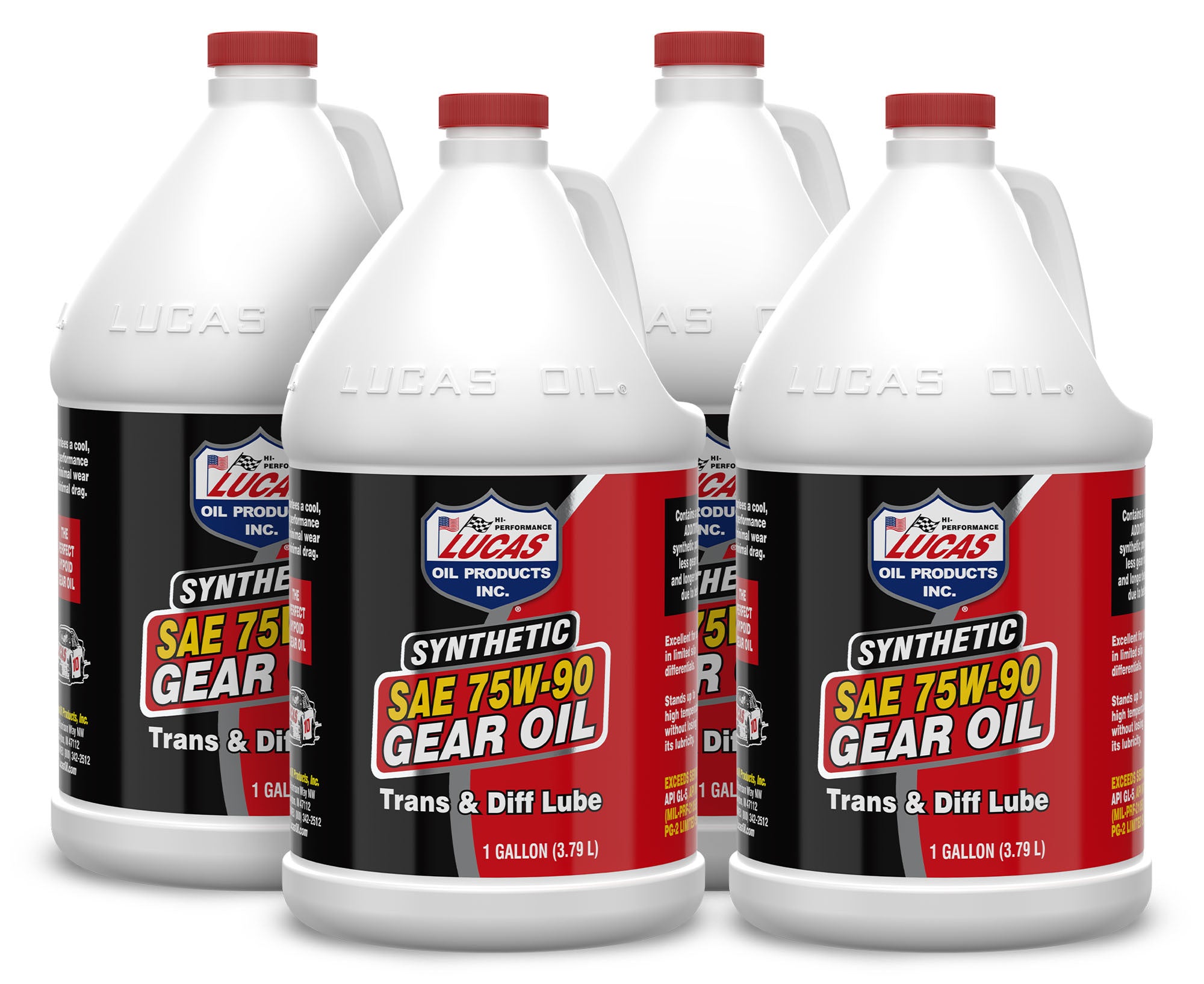 Lucas Oil 10048 Synthetic 75W90 Gear Oil with Limited Slip Additive, 1 Gallon Jug, Set of 4