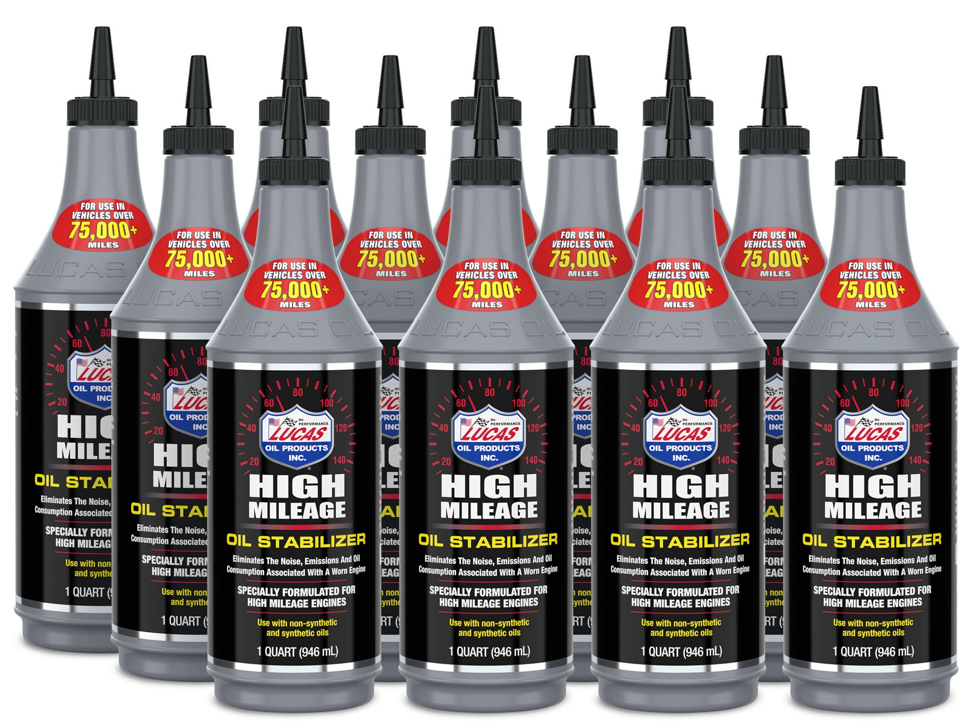 Lucas Oil High Mileage Oil Stabilizer 10118, 1 Quart Bottle, Pack of 12