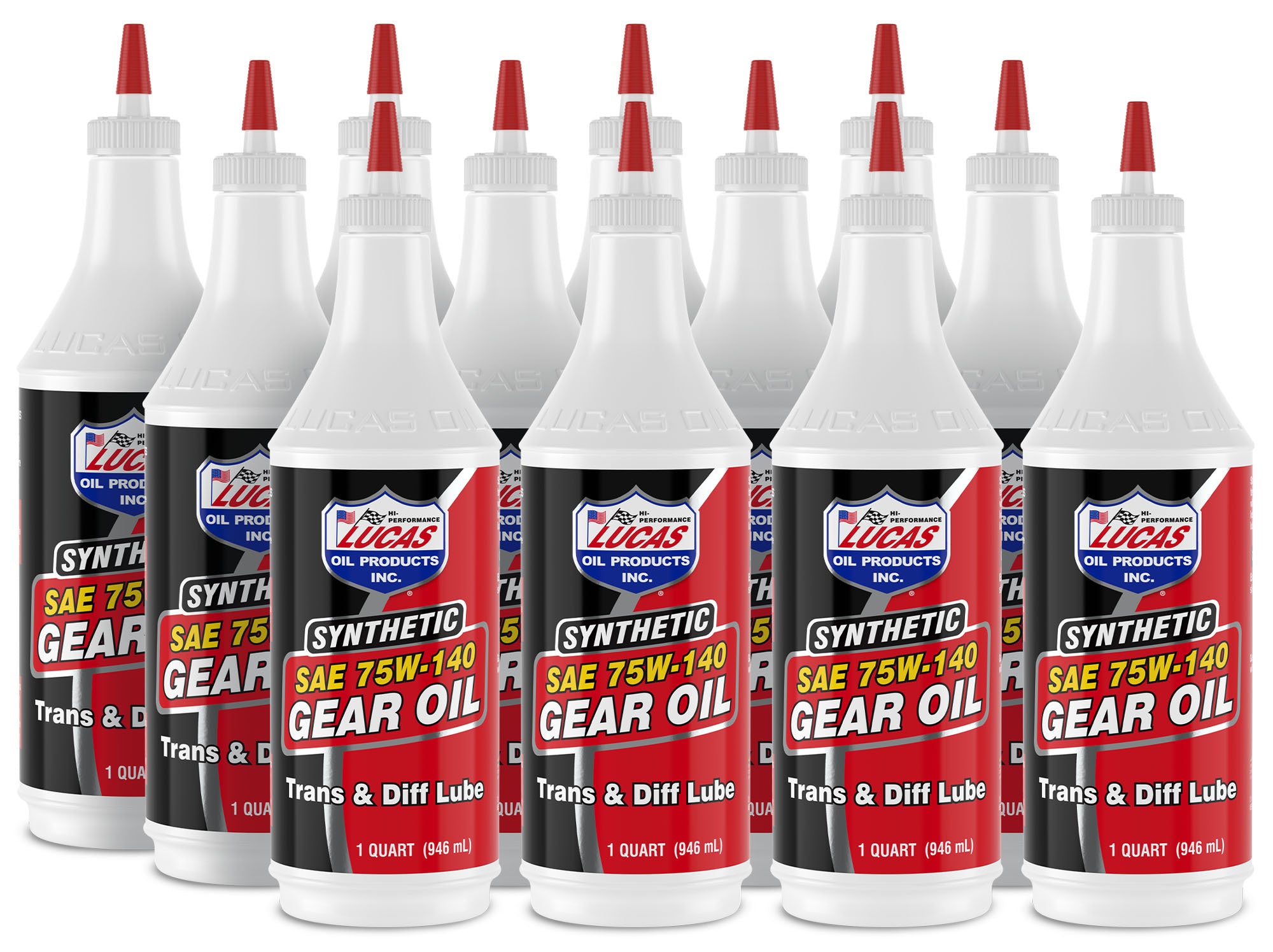 Lucas Oil Synthetic 75W140 Gear Oil with Limited Slip Additive, 1 Quart Bottle, Pack of 12