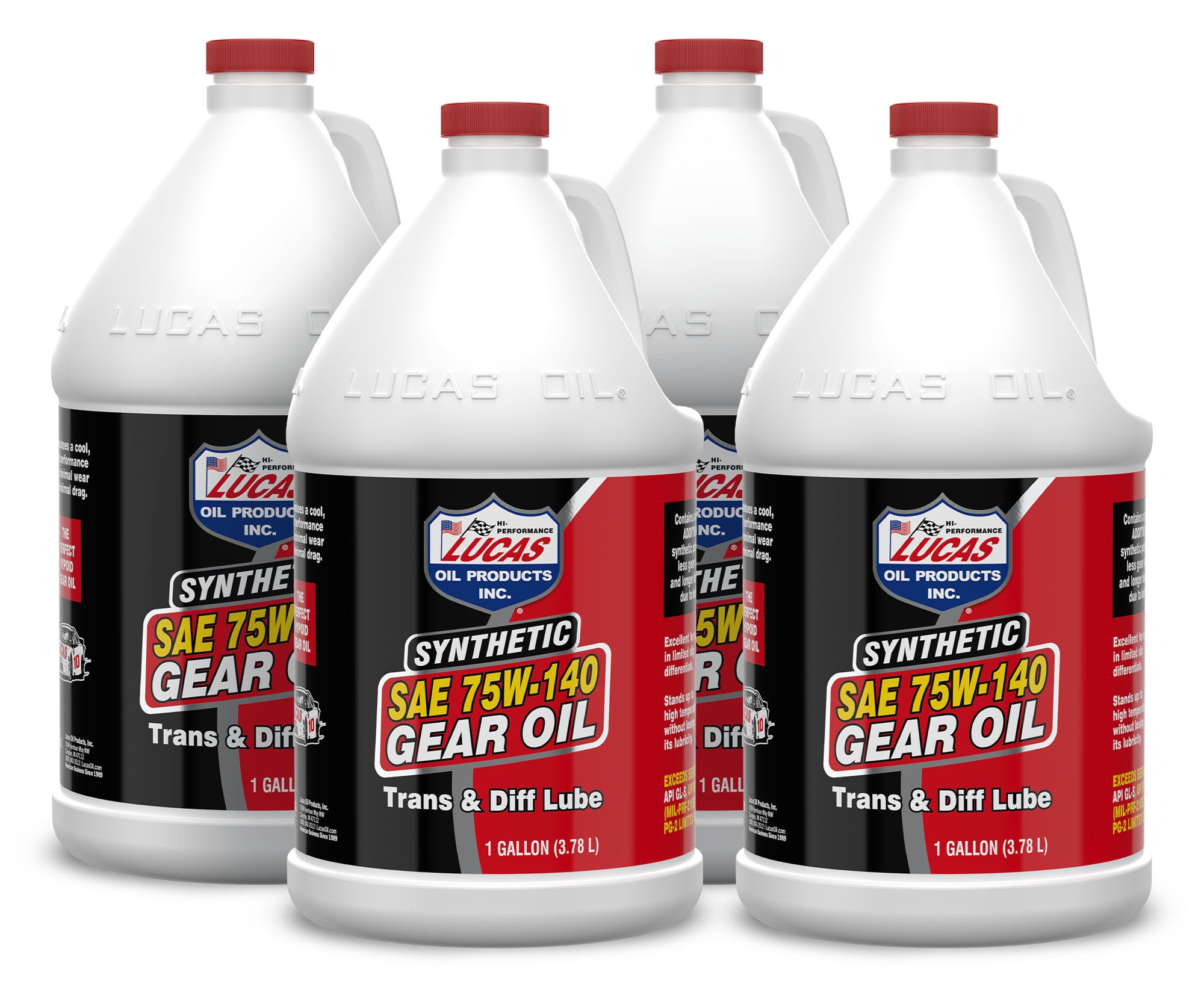 Lucas Oil Synthetic 75W140 Gear Oil with Limited Slip Additive, 1 Gallon Jug (Set of 4)
