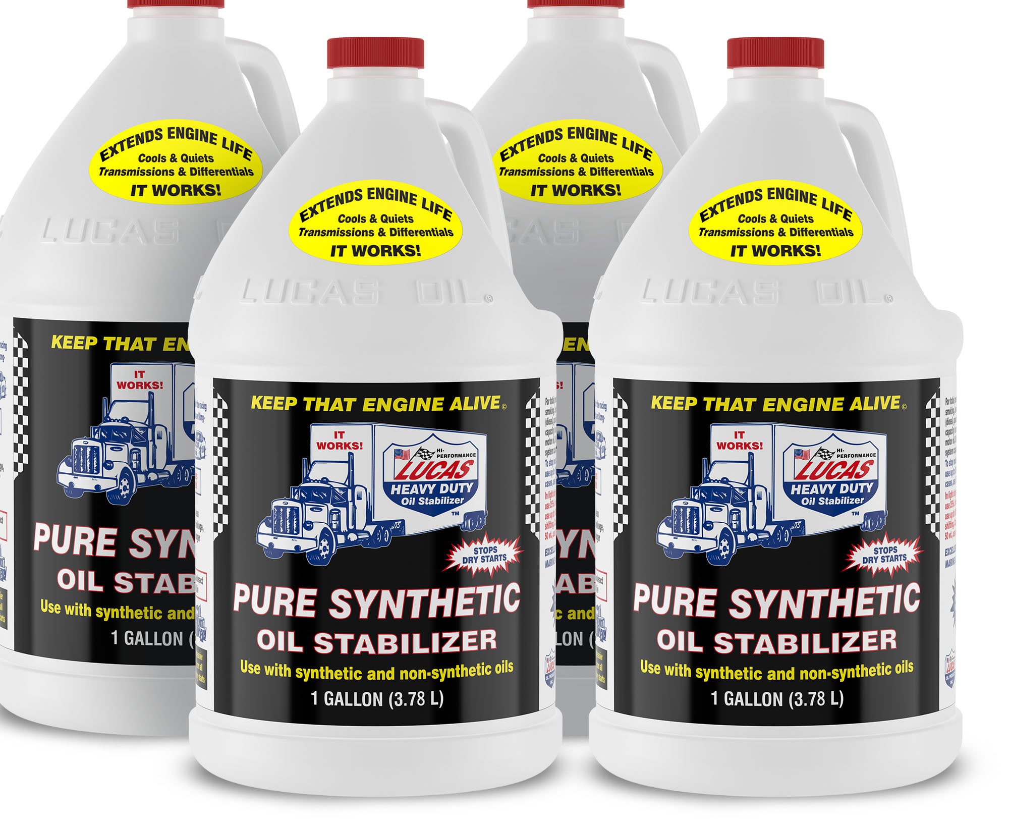 Lucas Oil 10131 Synthetic Heavy Duty Oil Stabilizer, 1 Gallon Jug, Set of 4