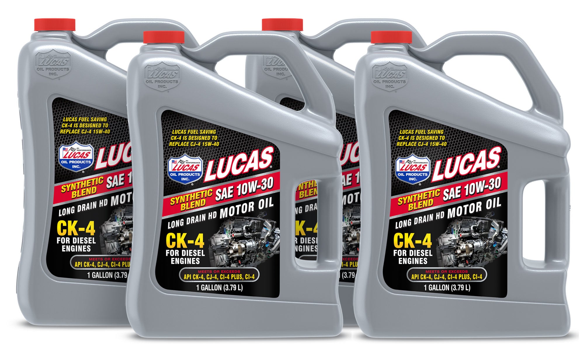 Lucas Oil CK4 Synthetic Blend 10W30 Diesel Engine Oil, 1 Gallon Jug, Set of 4