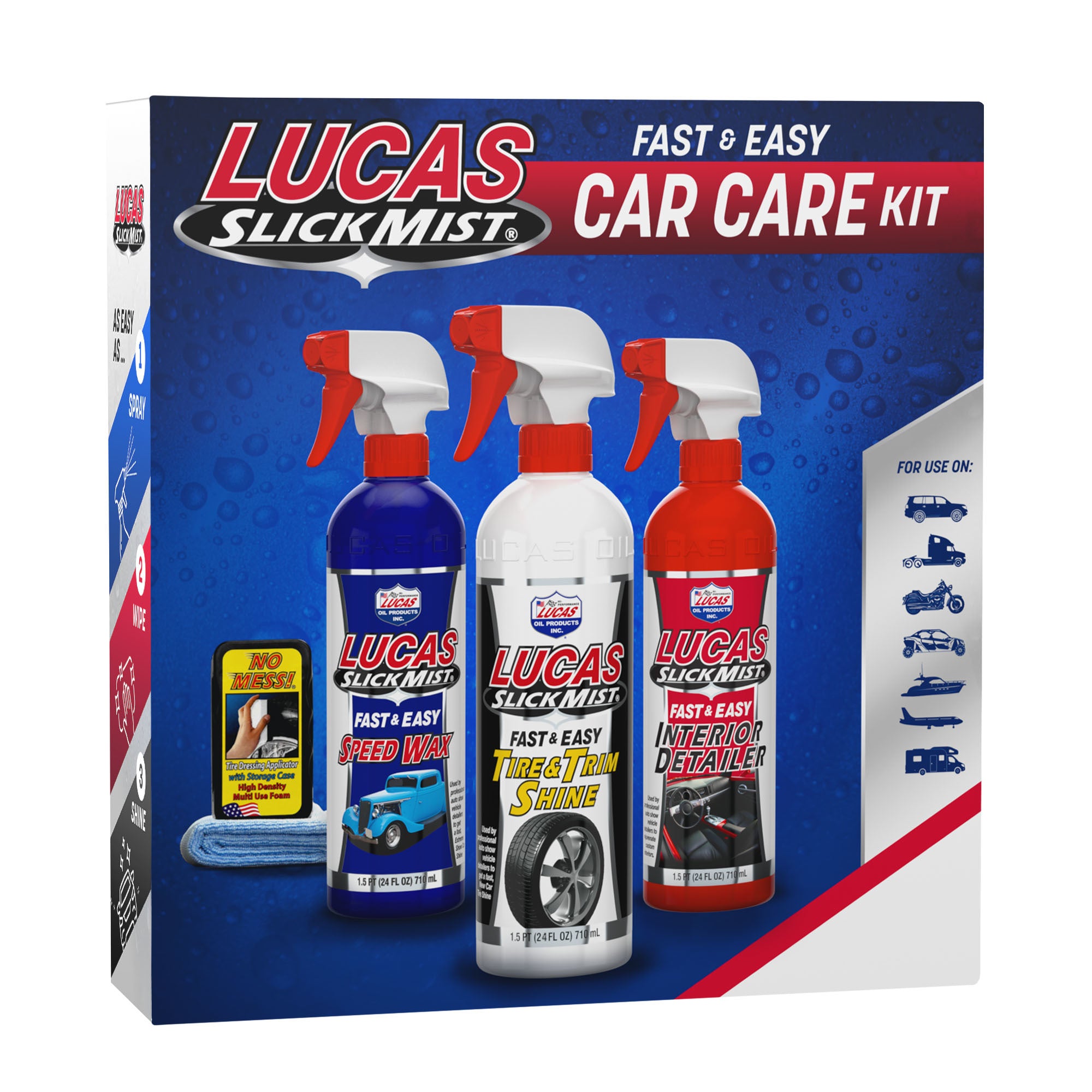 Lucas Oil Slick Mist Detailing Kit with Interior, Tire & Trim Shine, and Speed Wax
