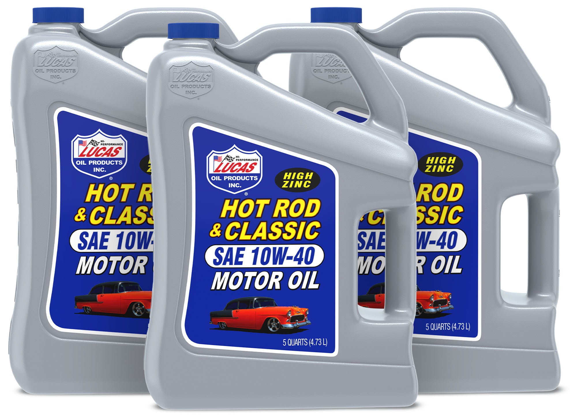 Lucas Oil 10683 Hot Rod and Classic Car 10W40 High Zinc Conventional Motor Oil, 5 Quart Jugs, Set of 3
