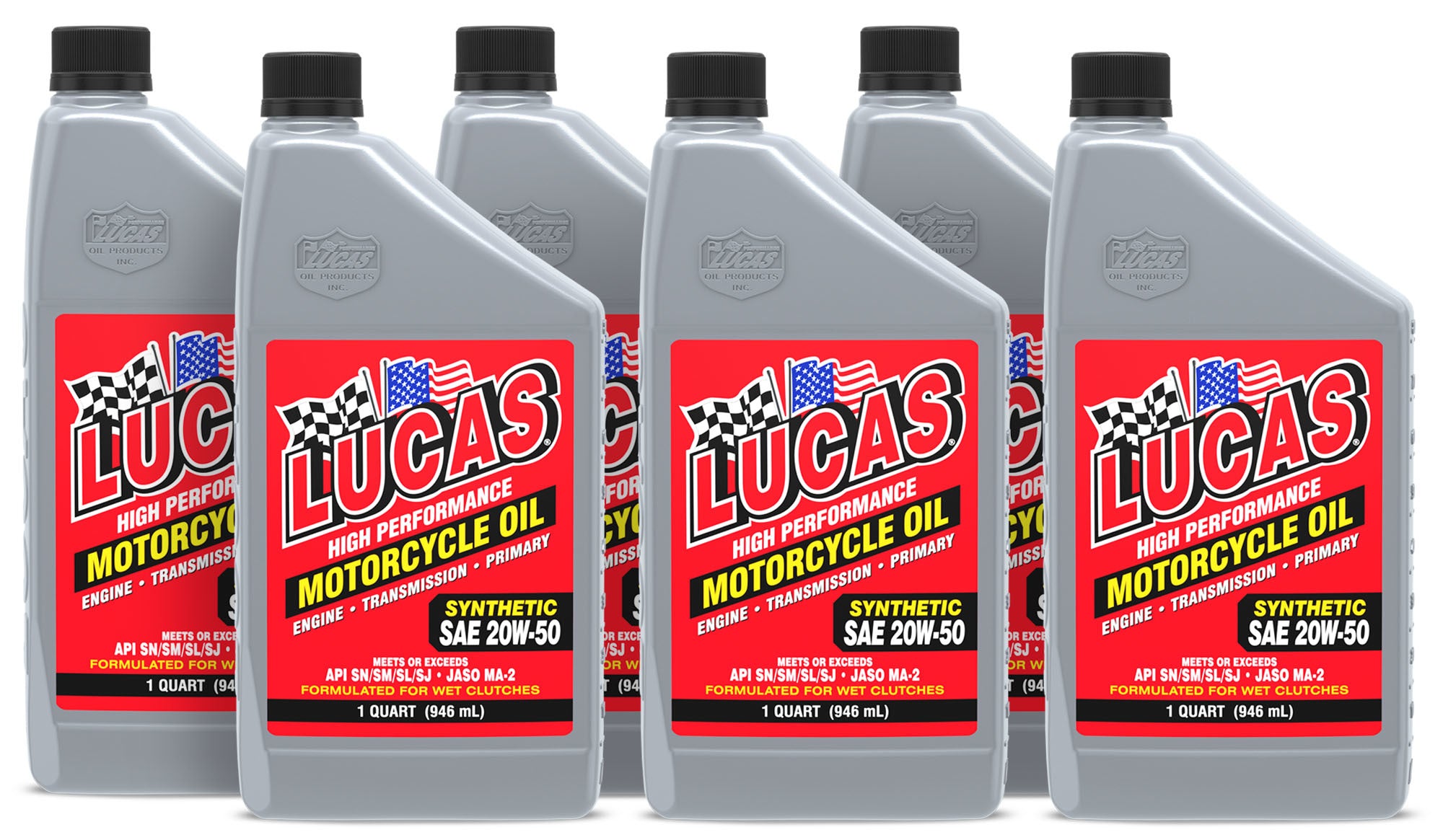 Lucas Oil 10702 Synthetic SAE 20W50 Motorcycle Oil - 1 Quart Bottles, Set of 6