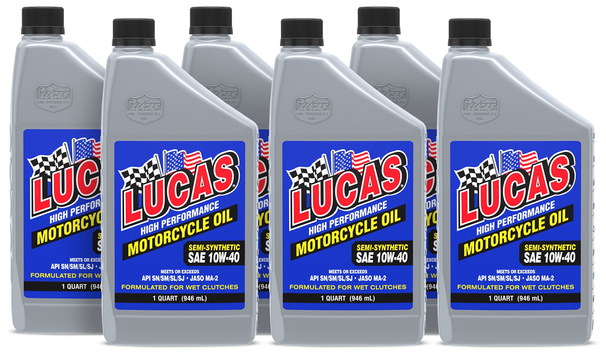 Lucas Oil 10710 Semi-Synthetic 10W40 Motorcycle Engine Oil, 6-Quart Set
