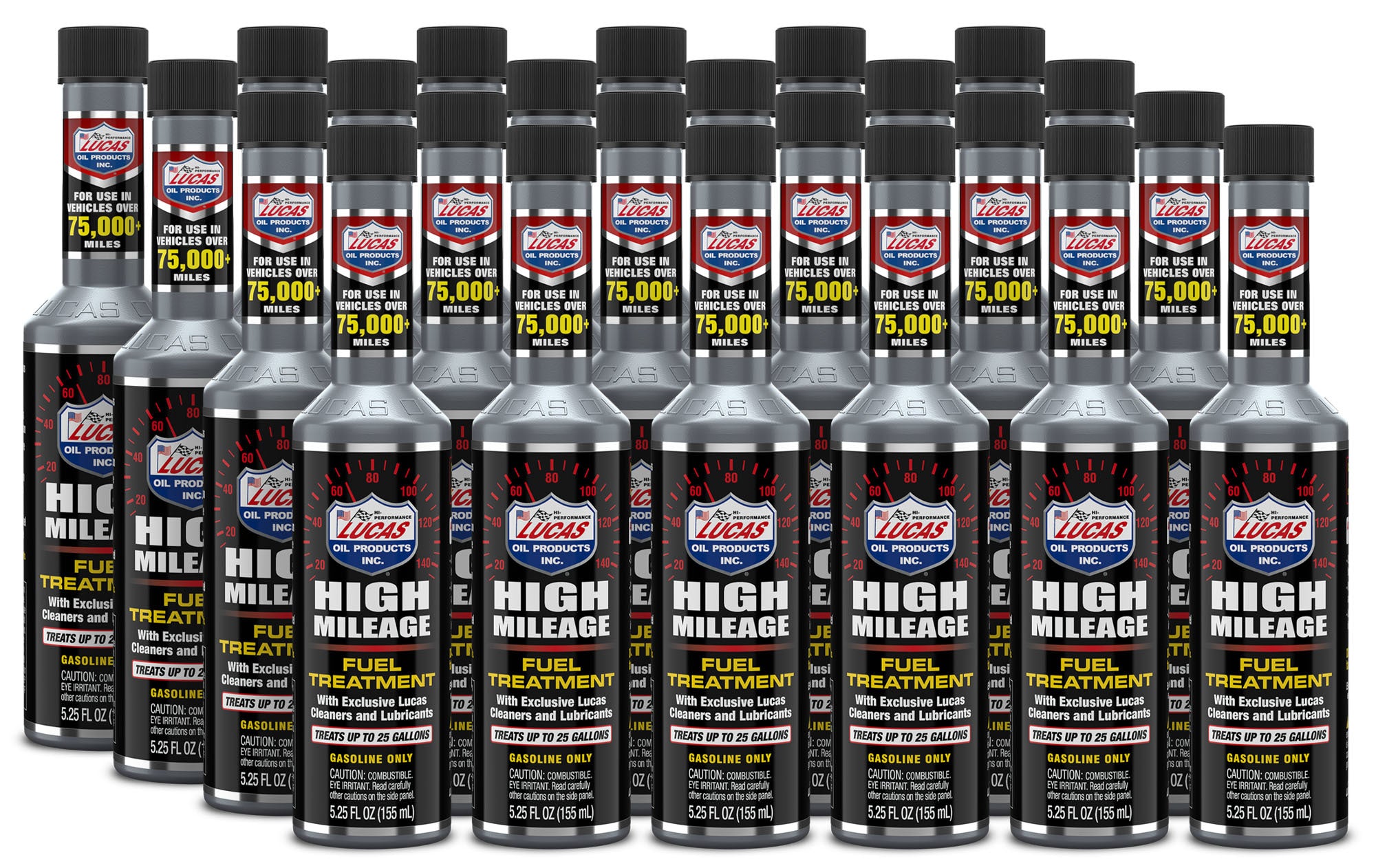 Lucas Oil High Mileage Fuel Treatment System Cleaner and Lubricant - 5.25 oz Bottles, Set of 24