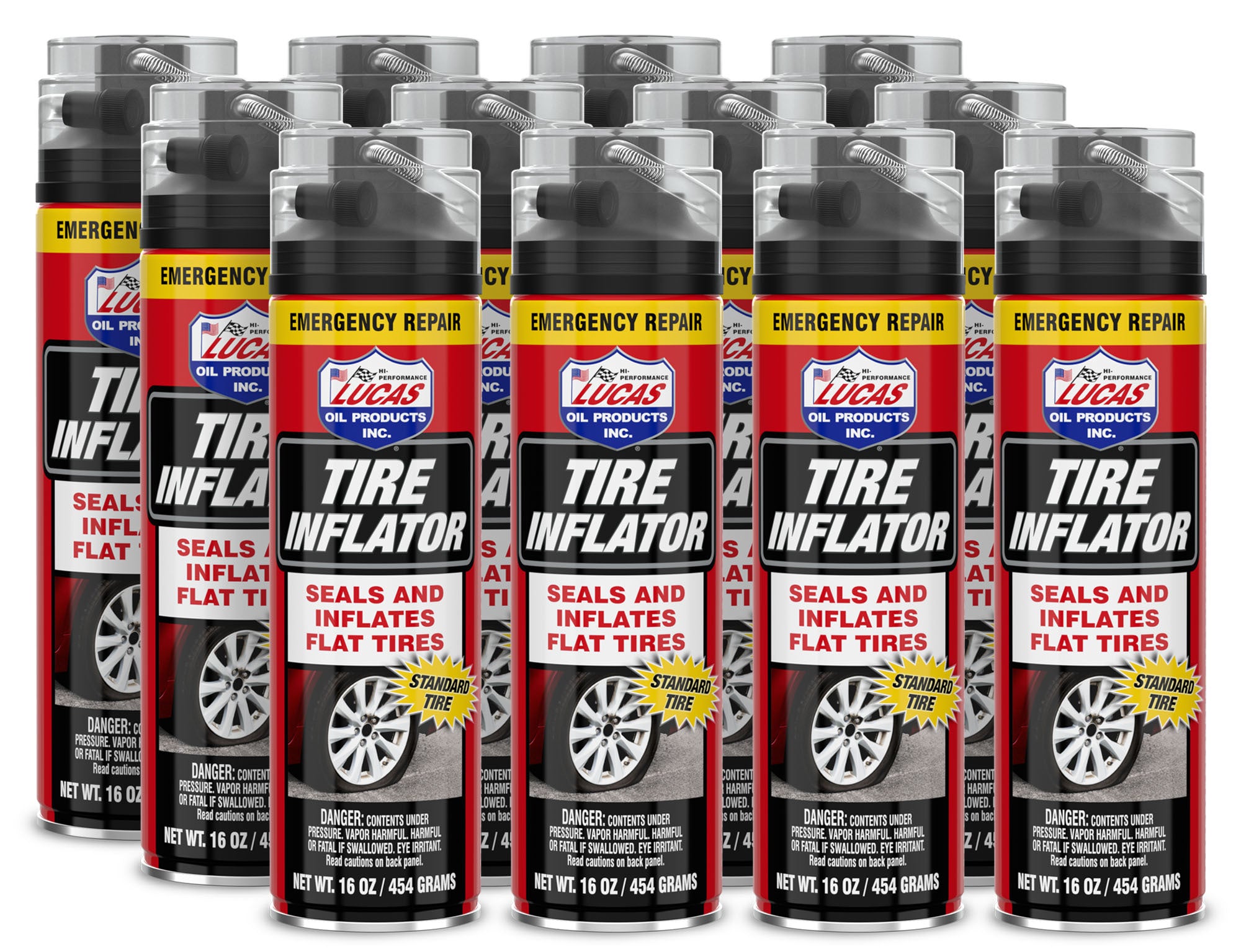 Lucas Oil Tire Inflator Sealant, 16 oz Aerosol Can, Set of 12