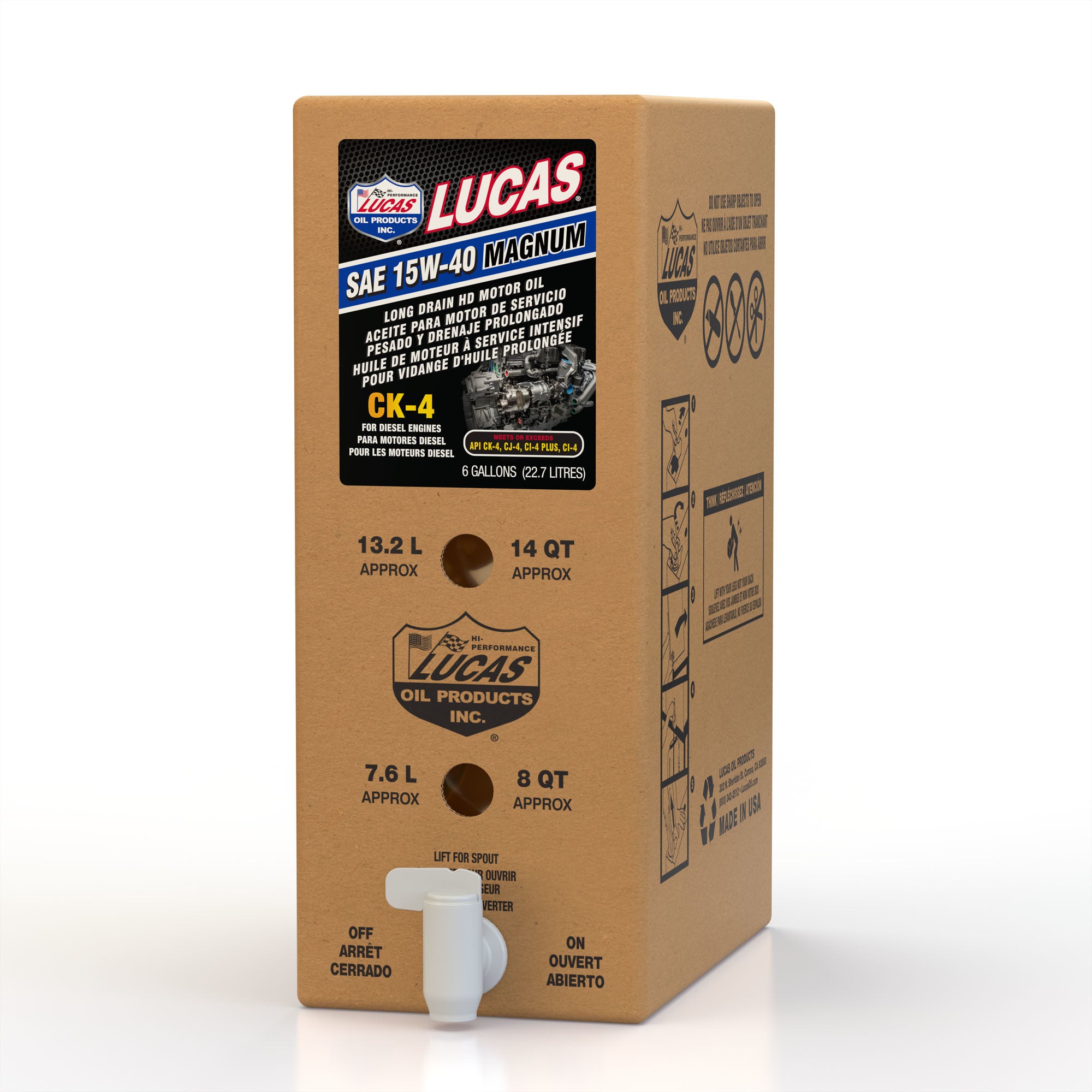 Lucas Oil SAE 15W40 CK-4 Conventional Motor Oil, 6-Gallon Bag-in-Box