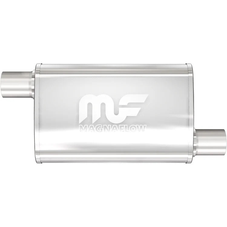 Magnaflow Performance Exhaust 11265 Stainless Steel Muffler with 2.25-Inch Offset Inlet and Outlet, 18x9x4 Inch Oval Body