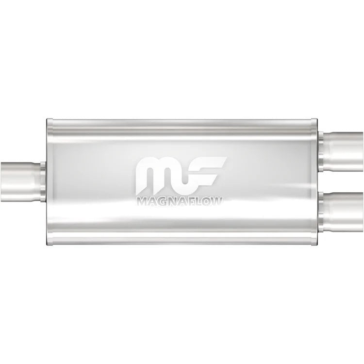 MagnaFlow Performance Exhaust 12198 Stainless Muffler with 3 Inch Inlet and Dual 2.5 Inch Outlets