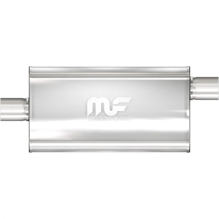 MagnaFlow Performance Exhaust 12909 Stainless Steel Muffler with Offset Inlet and Center Outlet, 22 x 11 x 5 Inches Oval Body, 28 Inches Long, Reversible