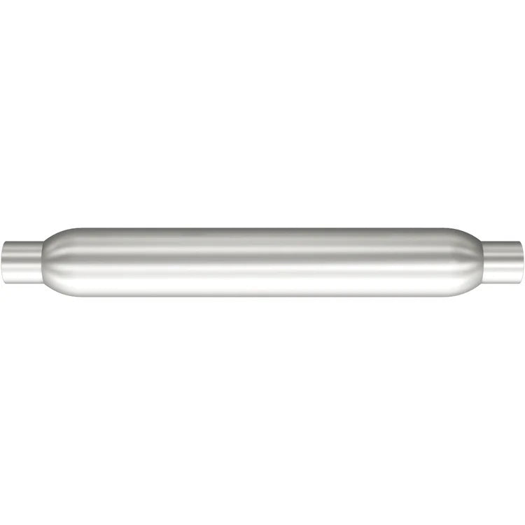 MagnaFlow Performance Exhaust 18146 Glass Pack Muffler, 2.5 Inch Inlet and Outlet, 26 Inch Round Body, 30 Inch Length, Reversible, Steel with Aluminized Finish