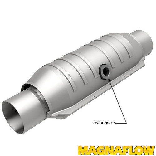 MagnaFlow Performance Exhaust 51356 Universal Fit Catalytic Converter, 2.5 Inch Inlet and Outlet, Round, Stainless Steel, 5.25 x 11 Inch Case